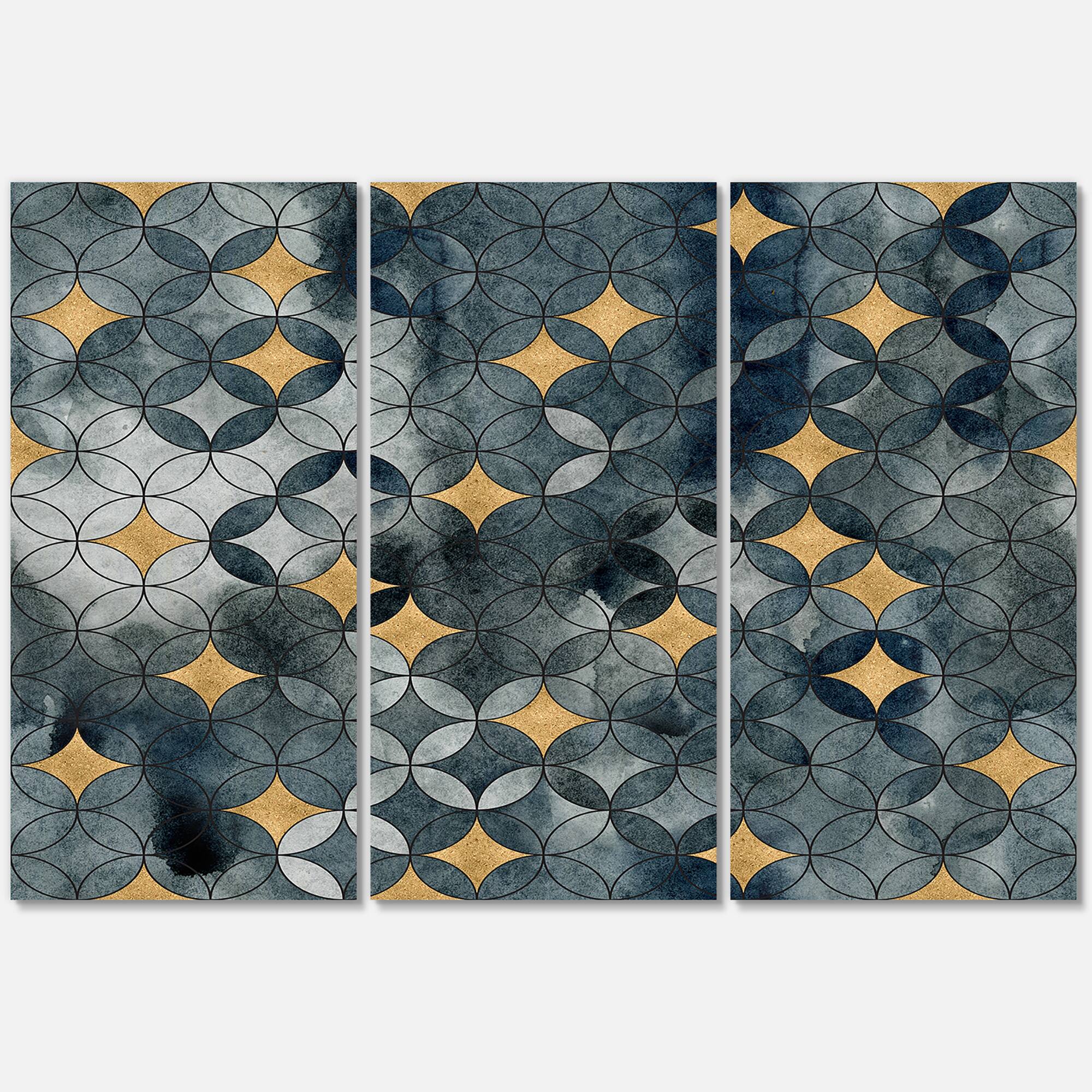 Designart - Geometry Intersecting Circles WIth Golden Stars - Modern Canvas Wall Art Print